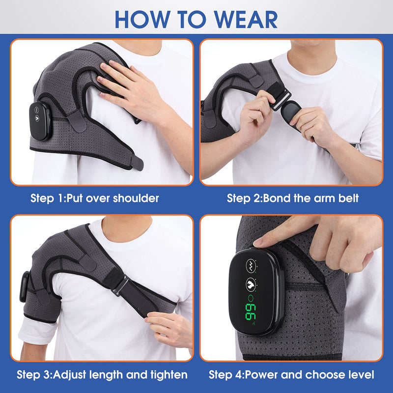 [Australia] - EDIFOLLY Heated Shoulder Support with Vibration, Heating Electric Shoulder Support with Massage, Wireless Vibration Shoulder Pad for Men and Women, Fits Left or Right Shoulder Gray + Black 