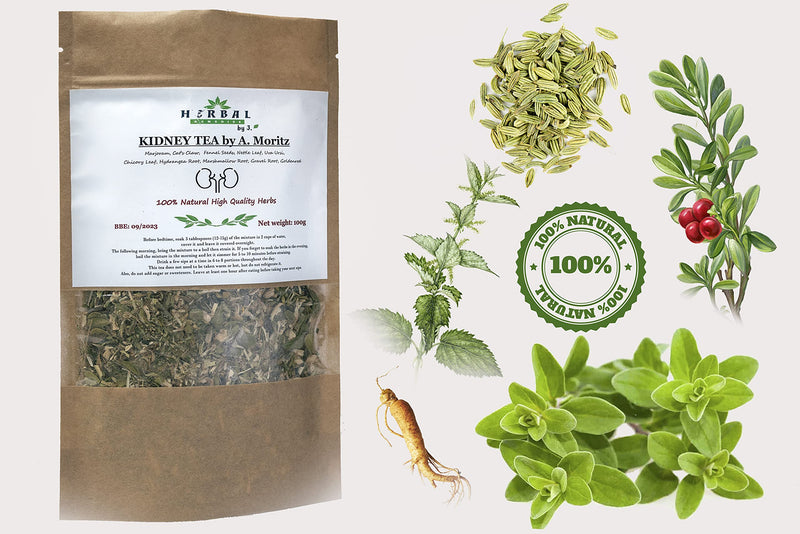 Kidney Tea UTI Urinary Detox Support - Herbal Remedies by J. - Stones Relief Infection Treatment - Nettle Marshmallow Gravel Root Uva Ursi -100g Loose Formula, Natural Remedies