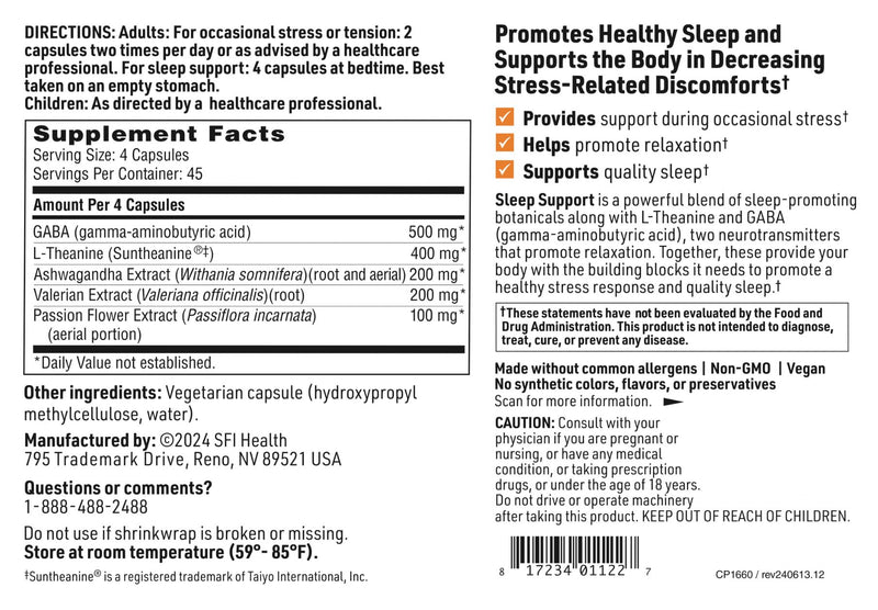 [Australia] - Klaire Labs SFI Health Stress Support Complex - Adaptogenic Blend with GABA, L-theanine & Valerian, No Dairy or Wheat (180 Capsules) 