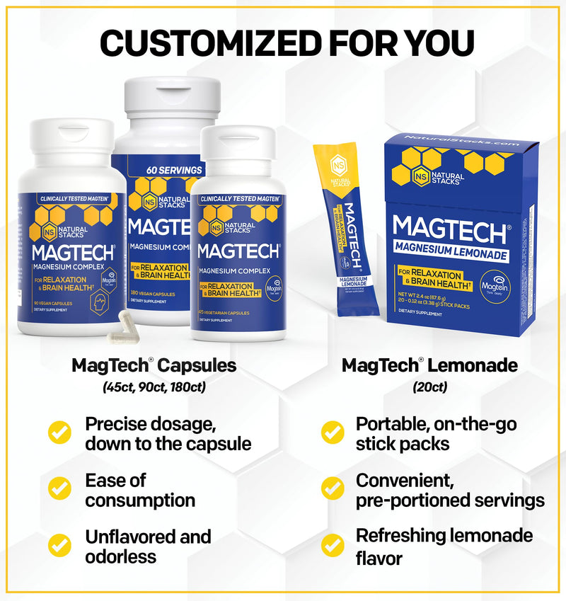 [Australia] - MagTech Magnesium Supplement - Chelated Magnesium Complex - 3 Forms of Magnesium: Magtein Magnesium L-Threonate, Glycinate & Taurate - Supports Relaxation & Brain Health*, 90 Magnesium Capsules Capsule 90 Count (Pack of 1) 