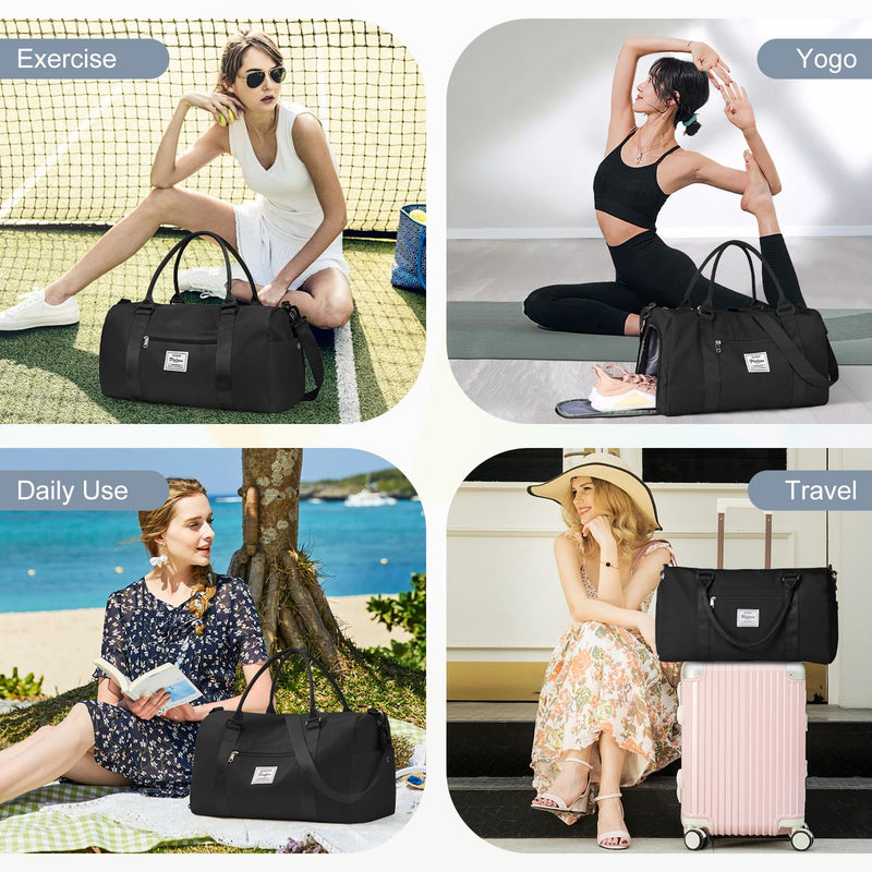 Gym Bags with Shoes Compartment,Personal Item Travel Duffel Bag Black | Travel Duffel Bag with Toiletry Bag Carry On Tote Bags Weekender Overnight Bag for Travel Essentials and Travel Accessories D1-Black+2Pcs Toiletry Bag