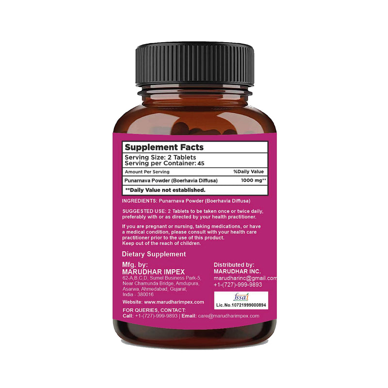 [Australia] - Punarnava Tablets by mi Nature| 90 Tablets, 1000 mg| 45 Days Supply| Herbal Tablets| Vegan | Boerhaavia diffusa| from India 