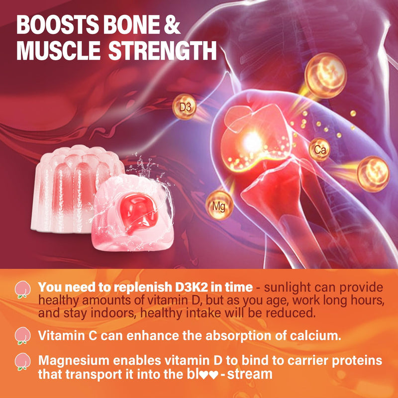 [Australia] - Vitamin D3 K2 Gummies 5000IU / 10,000 IU with 500mg Calcium + K2(MK-7) 200mcg, Magnesium, Vitamin C & Zinc, Extra Strength - Ultimate Absorbency for Bones, Muscles, Teeth, Vegan, 60 Count (Pack of 1) 60 Count (Pack of 1) 