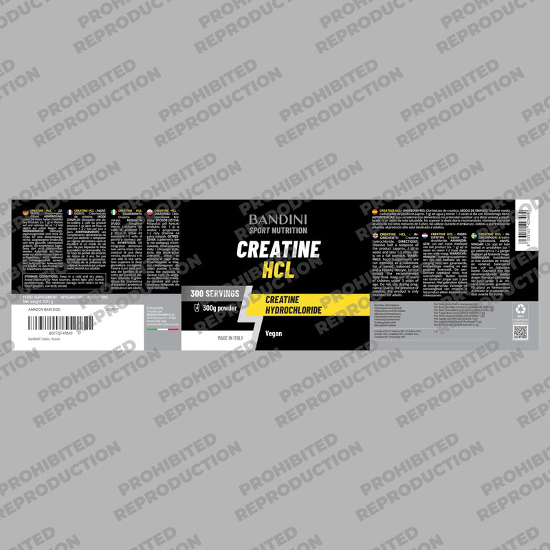 Bandini® Creatine HCL Powder 300g - Very Strong and Intense Taste but 100% Pure - Do NOT TAKE if You are Sensitive to Sour Flavours - Training, Sport & Pre-Workout – Based on Creatine Hydrochloride
