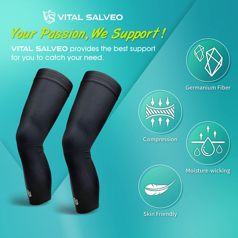 Vital Salveo Recovery Compression Sports Full Leg Sleeve Thigh Calf Long Knee Support Basketball Black (1 Pair) Small Small (Pack of 2)