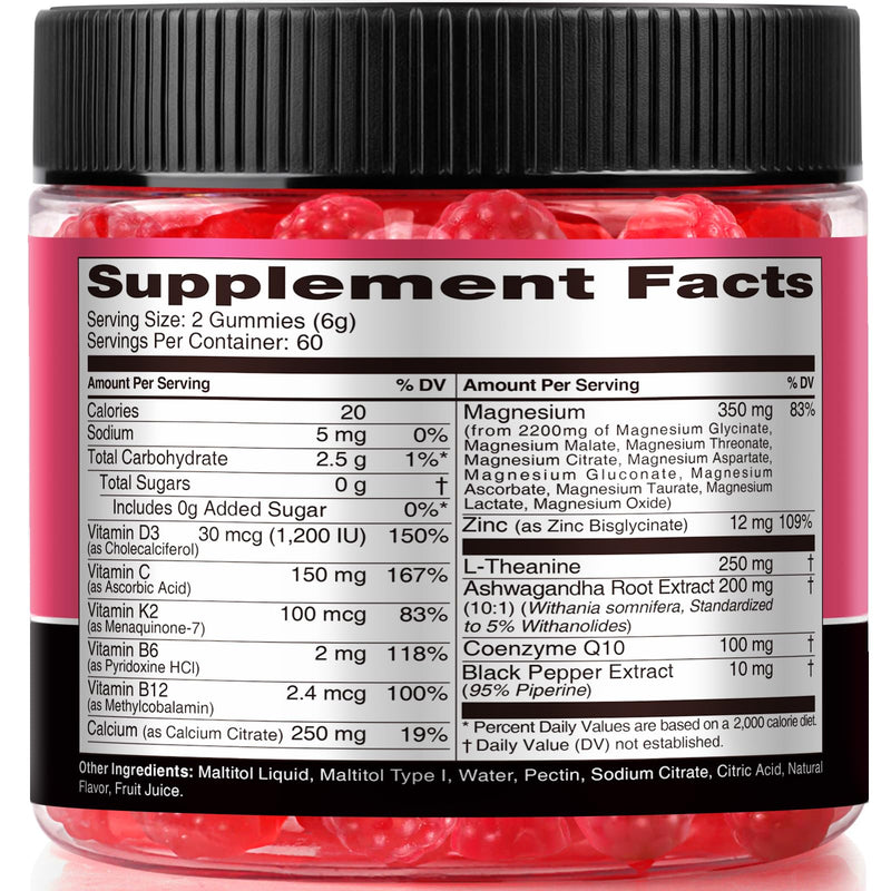 Magnesium Glycinate Gummies 21 in 1, Magnesium Complex 2200MG, 120 Gummies | Magnesium Supplement for Muscle, Nerve, Bone and Heart Health Support, Mixed Berry Flavored Magnesium Gummies, 30 Day Supply 120 Count (Pack of 1) 21-in-1 Magnesium Complex