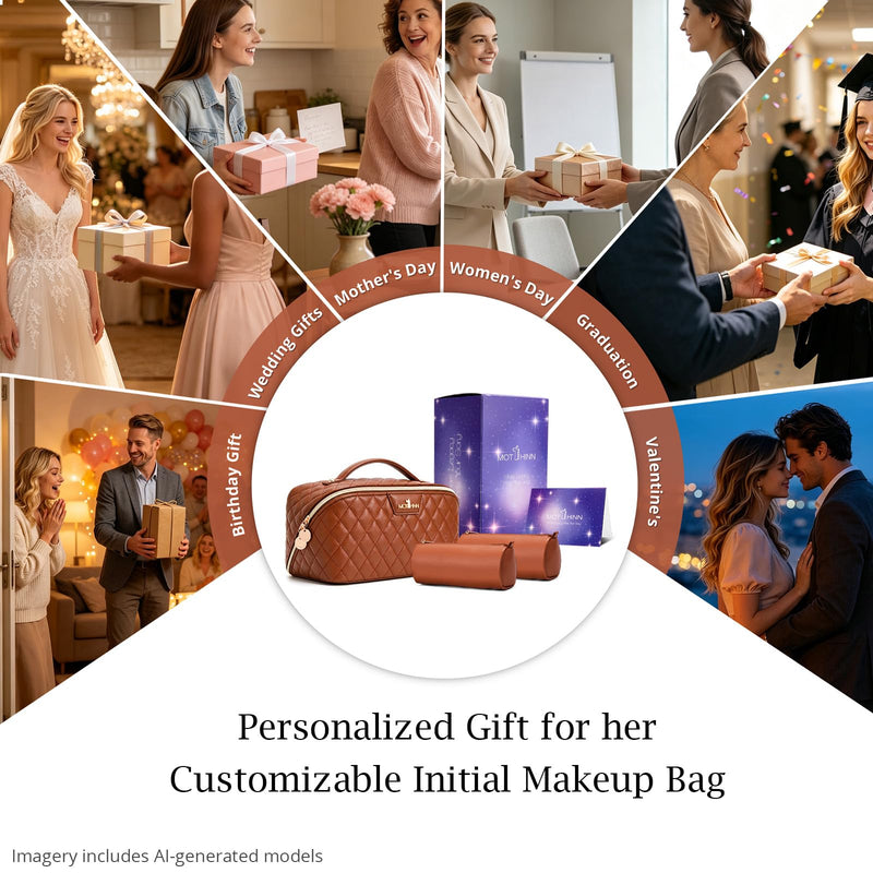 Travel Makeup Bags Cosmetic Organizer: 3Pcs Set Puffy Make up Bag for Women | Brown Premium Quilted ELEGANCE Design | Large Capacity Leather Toiletry Bags | Wide Open Compact Case for Travel Essentials 06 Brown