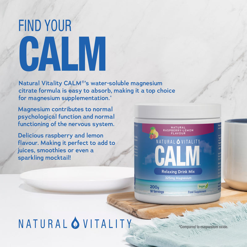 Natural Vitality Calm Magnesium Powder Supplement | Relaxing Drink Mix | High Strength Magnesium Carbonate | for Women & Men | Vegan | Natural Raspberry-Lemon Flavour | 200g