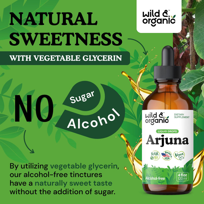 [Australia] - Wild & Organic Arjuna Bark Tincture - Overall Well-Being Supplement - Alcohol-Free Liquid Drops - Terminalia Arjuna Bark Extract - No Sugar & Additives, Non-GMO - 4 fl oz 4 Fl Oz (Pack of 1) 