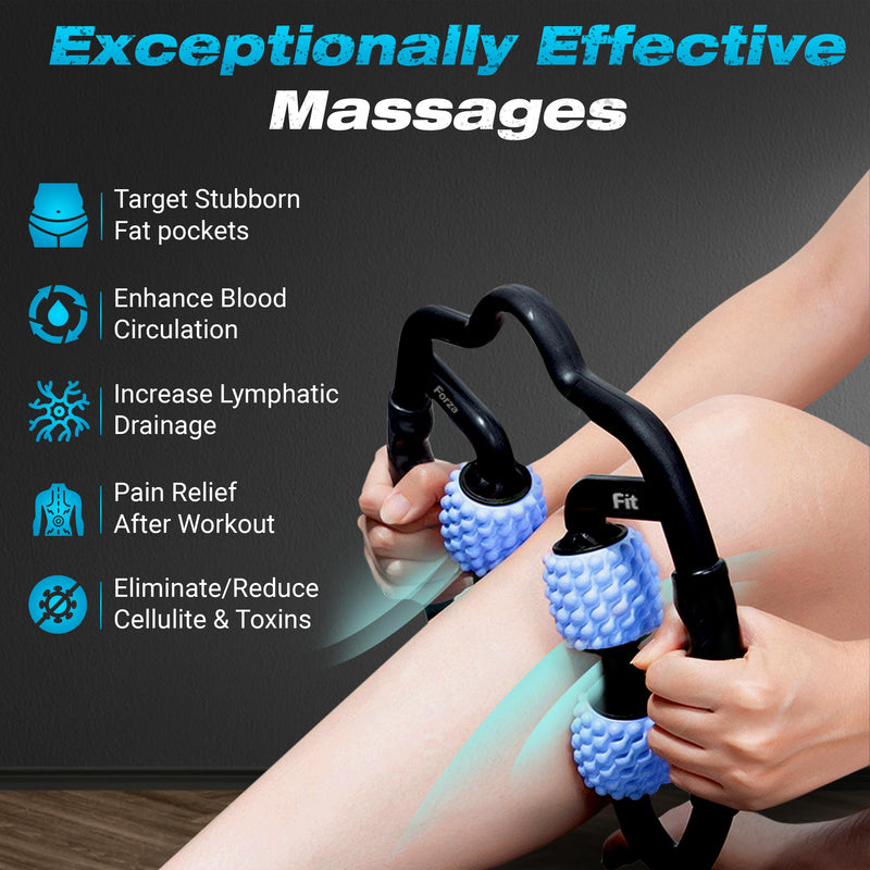 [Australia] - Forza Fit All-in-One 4-Wheel Massage Roller – Deep Tissue Relief for Legs, Arms, Neck & More | Ideal for Sore Muscles, Tendonitis, Carpal Tunnel & Cellulite Recovery (Blue & Black) Blue 4-ROLLER 