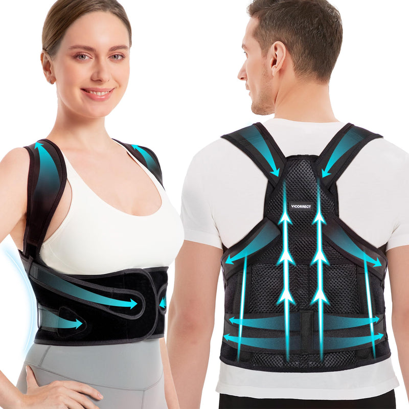 [Australia] - Vicorrect Posture Corrector for Back Brace Support: Adjustable Shoulder Straightener for Men and Women (Black, Medium) M Black 