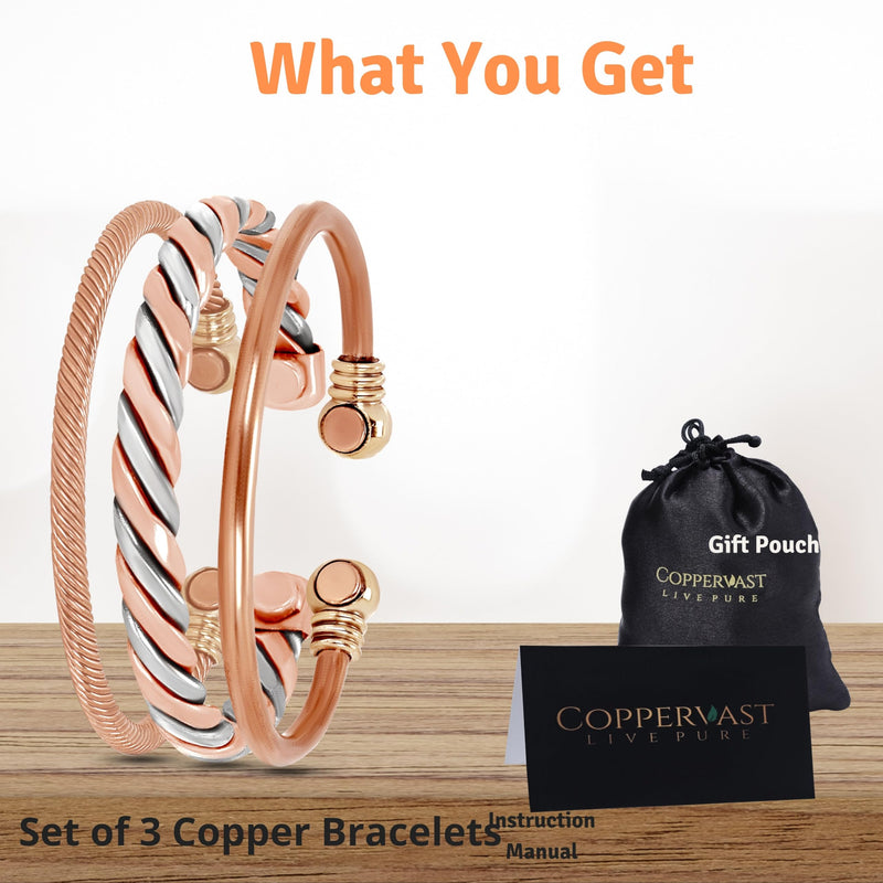 [Australia] - Copper Bracelets- for Men and Women| Set of 3 with Gift Bag |Handmade 100% Copper Copper3 