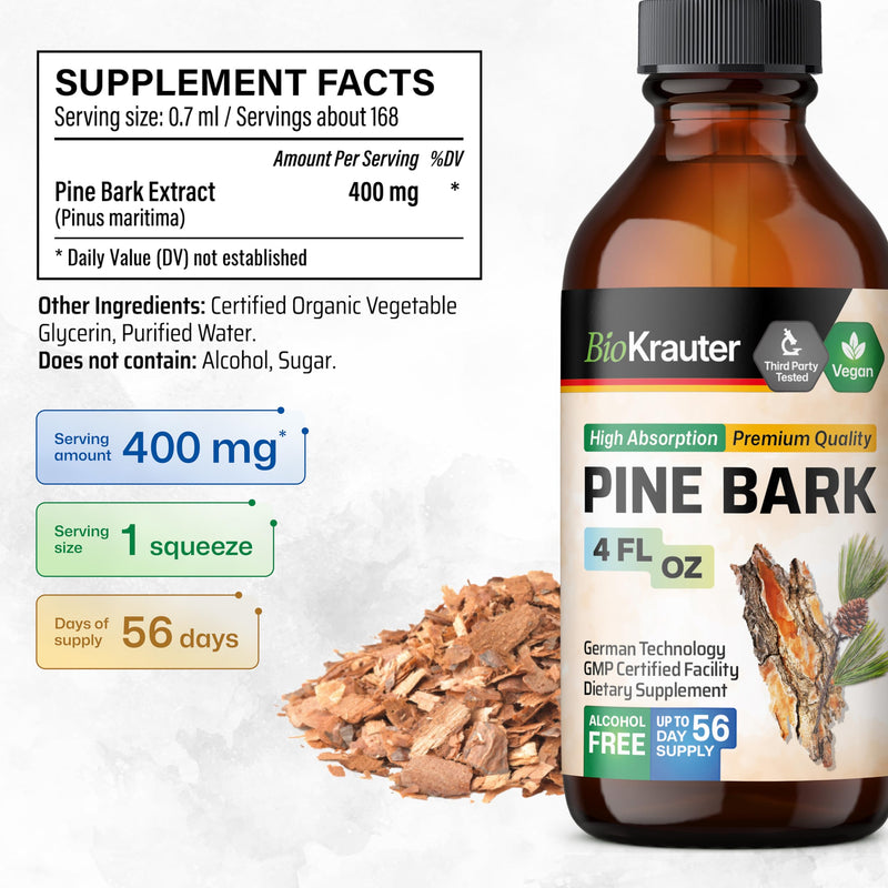 [Australia] - Pine Bark Extracts Tincture - Rich in Antioxidants Liquid Supplement - 400 mg Organic French Maritime Pine Bark Extract Drops - Vegan, Alcohol & Sugar Free Extract - 2 Months Supply 4 Fl Oz (Pack of 1) 