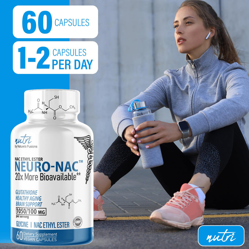 [Australia] - Neuro NAC Supplement N-Acetyl Cysteine Ethyl Ester (2 Pack)- 20x More Bioavailable Than NAC 600 mg - Boost Glutathione 10x More Than Liposomal Glutathione - N Acetyl Cysteine Ethyl Ester 120 Capsules 60 Count (Pack of 2) 