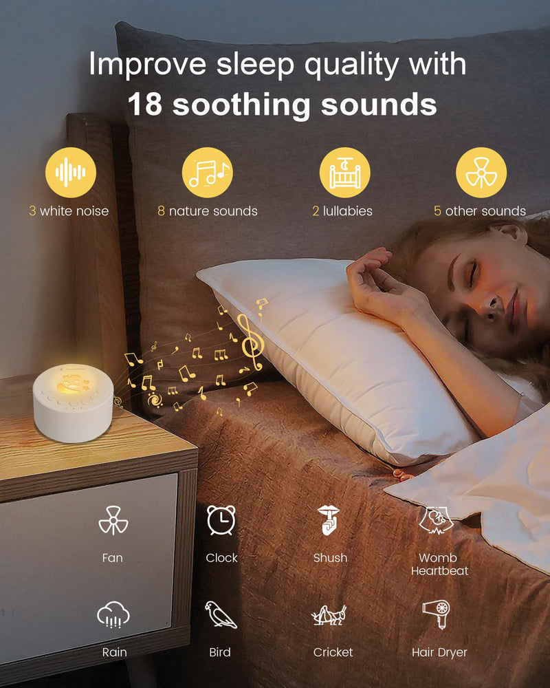 [Australia] - Portable White Noise Sound Machine for Relaxation, Better Baby & Adult Sleep ‚Äì 18 Sounds ‚Äì USB-C Rechargeable ‚Äì 18hr Battery ‚Äì Baby White Noise Machine ‚Äì Travel Sound Machine 