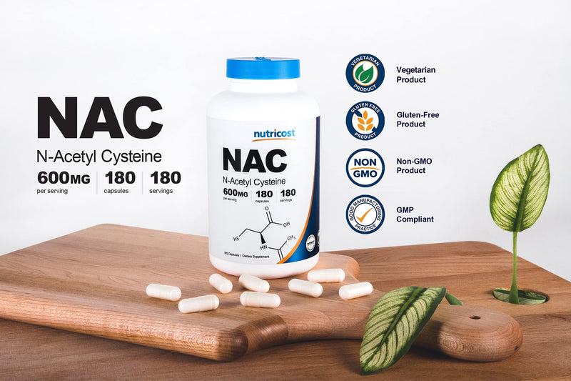 [Australia] - Nutricost N-Acetyl L-Cysteine (NAC) 600mg, 180 Capsules - Non-GMO, Gluten Free Unflavored 180 Count (Pack of 1) 