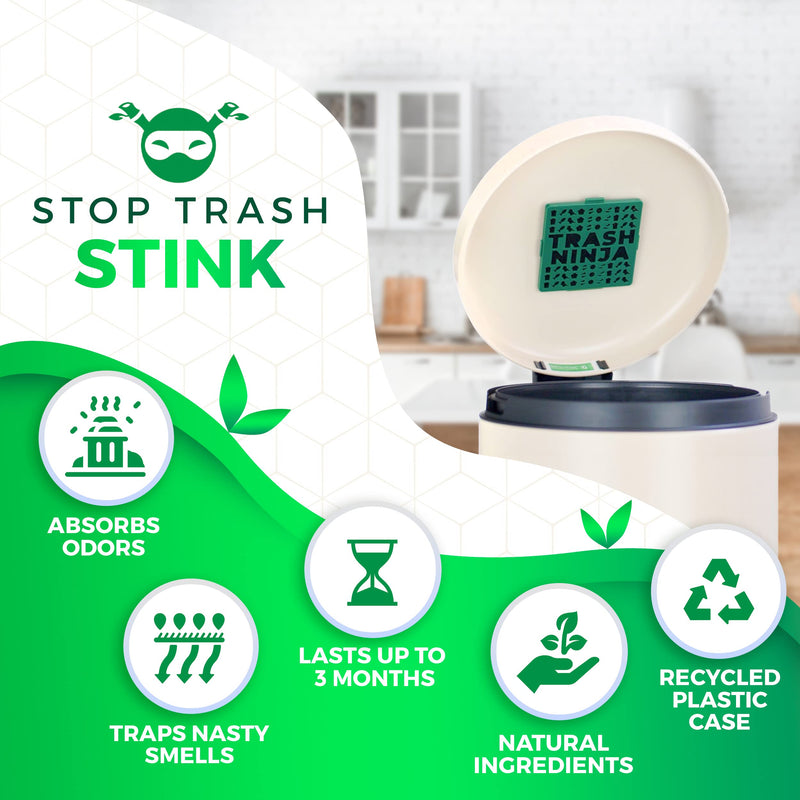[Australia] - Trash Ninja Trash Can Deodorizer and Odor Eliminator (2 Pack) for Indoor Trash Cans Up to 10 Gallons, Made with Natural Activated Carbon - Lasts Up to 3 Months - Garbage Can Deodorizer to Control Odor 