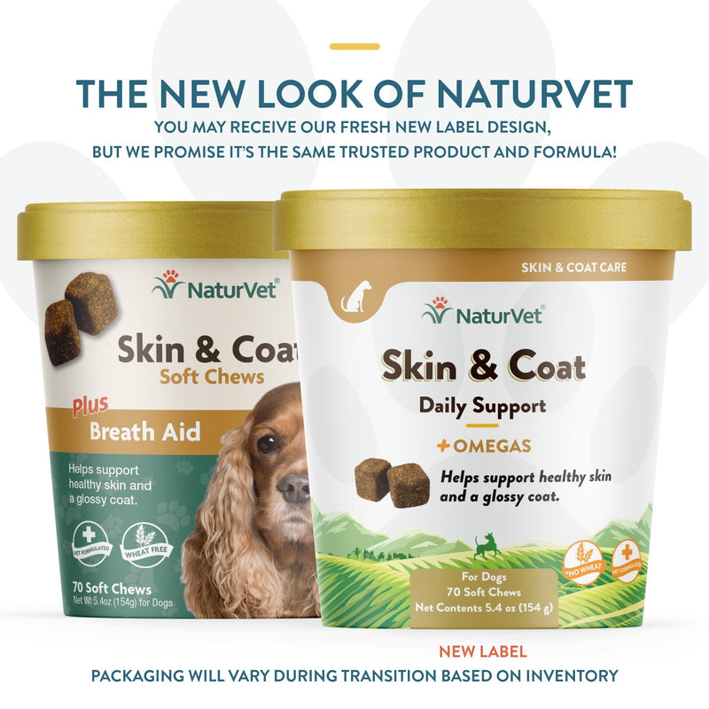 NaturVet Skin and Coat Plus Breath Aid for Dogs, 70 ct Soft Chews, Made in The USA with Globally Source Ingredients - PawsPlanet Australia