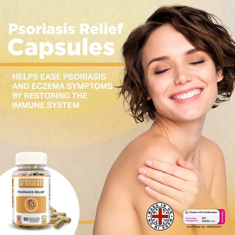 Strength & Spices Psoriasis Relief Skin Care Supplements, Immune System Booster with 31 Powerful Ingredients and Amino Acids, Soothes Red, Flaky Skin, 1000 mg, 60 Vegan Capsules, Refill Paper Bag