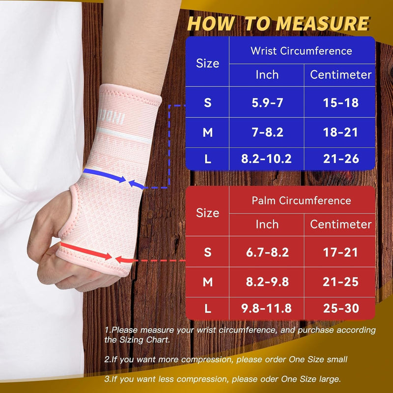 INDEEMAX Copper Wrist Compression Sleeve 1 Pair, Comfortable Hand Brace Support for Arthritis, Tendonitis, Sprains, Workout, Carpal Tunnel - Left & Right - Women and Men (Pink, M) Pink