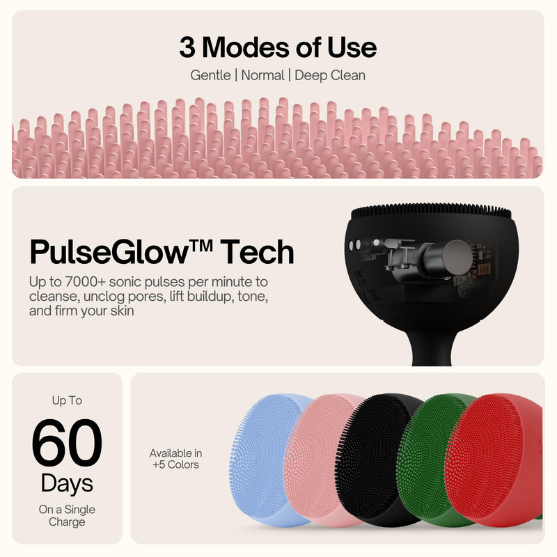 Palm Face Clean Pro⁺ - Silicon Electric Face Scrubber for Acne - IPX7 Waterproof and Rechargeable Face Exfoliator with Slip-Free Grip, 3 Speed Setting - Free from phthalates - Arctic