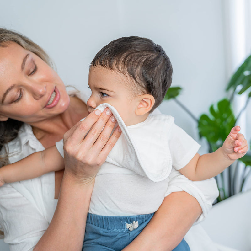 [Australia] - Comfy Cubs Muslin Baby Bibs, Drool Bibs, Adjustable with Easy Snaps, Teething & Drooling, Absorbent Bibs for Boys & Girls White - Pack of 8 