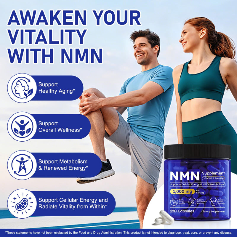 NAD+ Trans-Resveratrol Supplement 1000mg - 120 Capsules | NAD+ Precursor Complex with TMG, Resveratrol & Quercetin | Supports Cellular Energy, Metabolism & Mitochondrial Function | 60-Day Supply