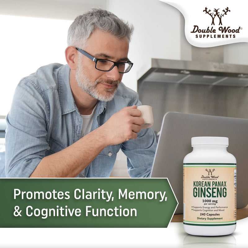 [Australia] - Ginseng Capsules (Korean Red Ginseng Extract, Panax Ginseng 10% Ginsenosides) (4 Month Supply) 240 Vegan Capsules - 1,000mg per Serving for Mood, Cognitive Function and Energy Support by Double Wood 