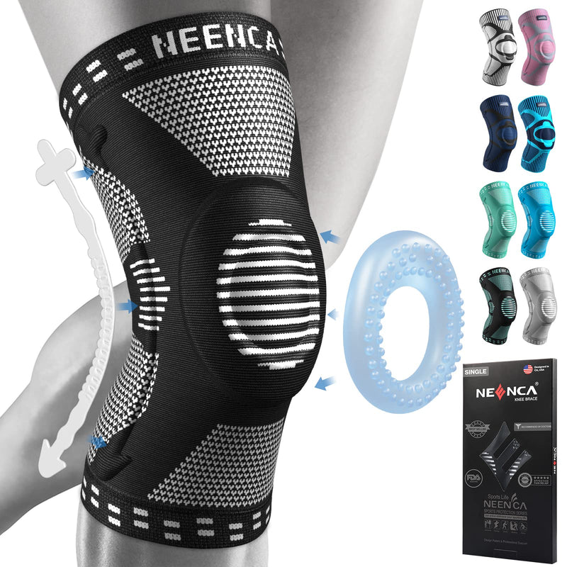 NEENCA Knee Braces for Knee Pain Relief, Compression Knee Sleeves with Patella Gel Pad & Side Stabilizers, Knee Support for Weightlifting, Running, Workout, Arthritis, Meniscus Tear, Men Women. ACE-53 Large Black