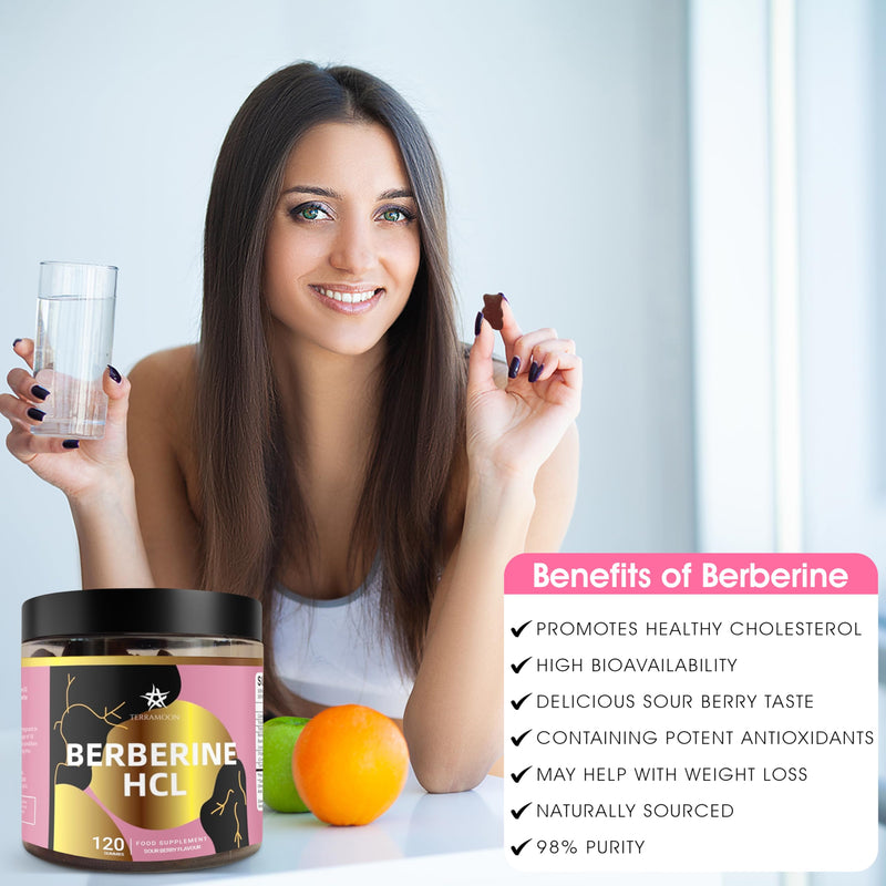 Berberine HCL 98% 120 Gummies, 4 Month Supply, Mixed Berries Flavour, with Ceylon Cinnamon and Turmeric Extract 120 count (Pack of 1)