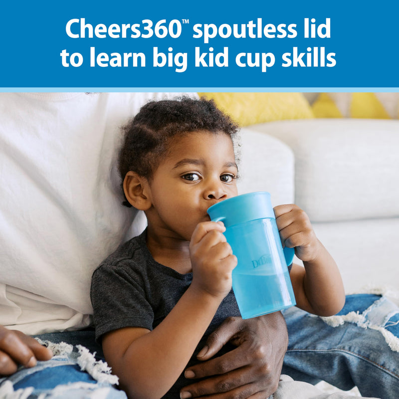 [Australia] - Dr. Brown's Milestones Straw to 360¬∞ Cup Set, Convertible Toddler Training Cup Set with Interchangeable Silicone Straw and 360 Degree Cup Lids, Blue Ocean, 10 oz/300 mL, BPA Free, 9m+, 2 Pack 