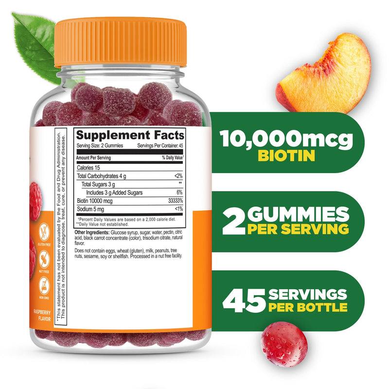 Lifeable Biotin Gummies 10,000 mcg, Hair Skin and Nails Gummies for Women | Supports Healthy Hair Growth, Glowing Skin and Strong Nails - Vegan Pectin Gummies, Kosher and Halal, Third Party Lab Tested