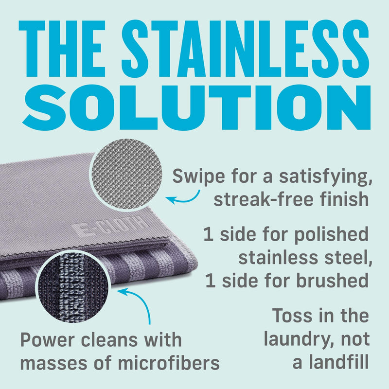 E-Cloth Stainless Steel Microfiber Cleaning Cloth Kit - Stainless Steel Cleaner for Appliances, Oven, Stove, & More - Microfiber Towels for Cars - Reusable Cloths for Cleaning New Version Cleaning & Polishing Set