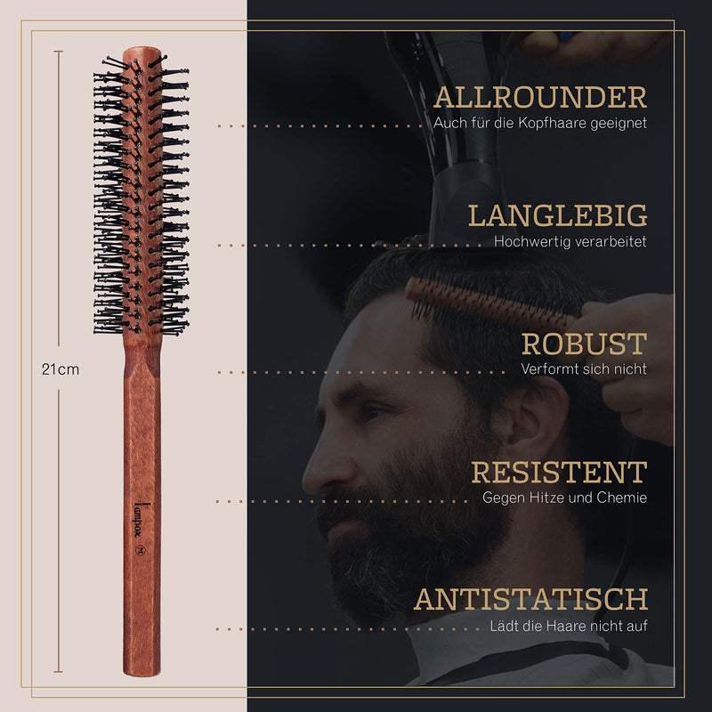 [Australia] - lampox men's round brush, beard brush, beard comb, round hairbrush for medium-length and long hair (L) L 