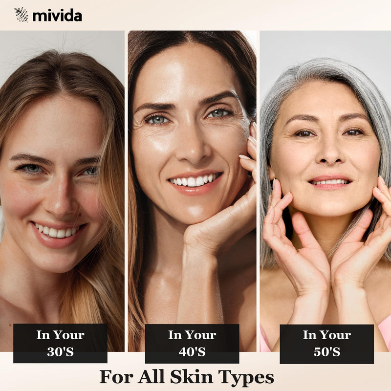 mivida 4-in-1 Anti-Aging Serum for face | Retinol, Vitamin C, Hyaluronic Acid & RoseHip Oil | multi benefit Face Serum – 1 Fl Oz