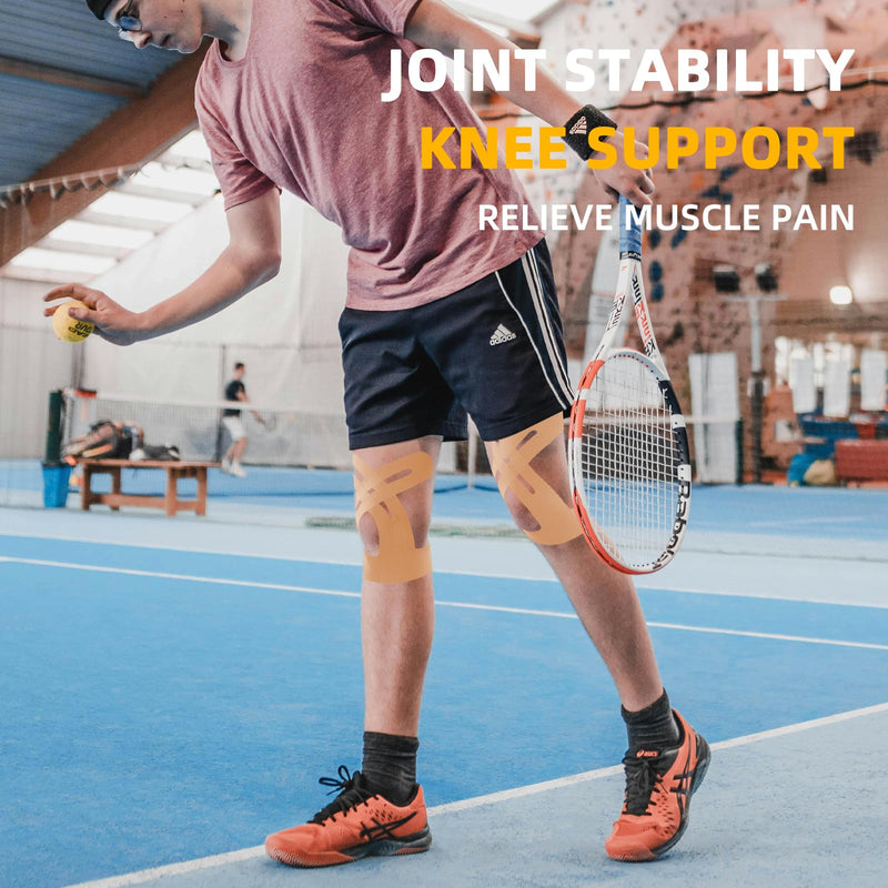 [Australia] - IEADEN Precut Kinesiology Tape for Knees, 10 Pcs - Knee Support & Stability, Knee Pain Relief Athletic Tape - Waterproof & Elastic, Breathable Hypoallergenic Latex-Free Tape, Beige 