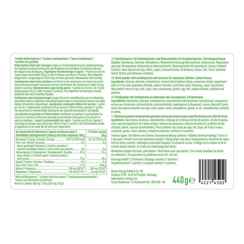 [Australia] - DEXTRO ENERGY ISO DRINK CITRUS FRESH (440g) - Isotonic drink powder with sodium, magnesium, potassium, chloride, fast carbohydrate supply, booster with electrolytes, gluten-free, lactose-free 440 g (pack of 1) 