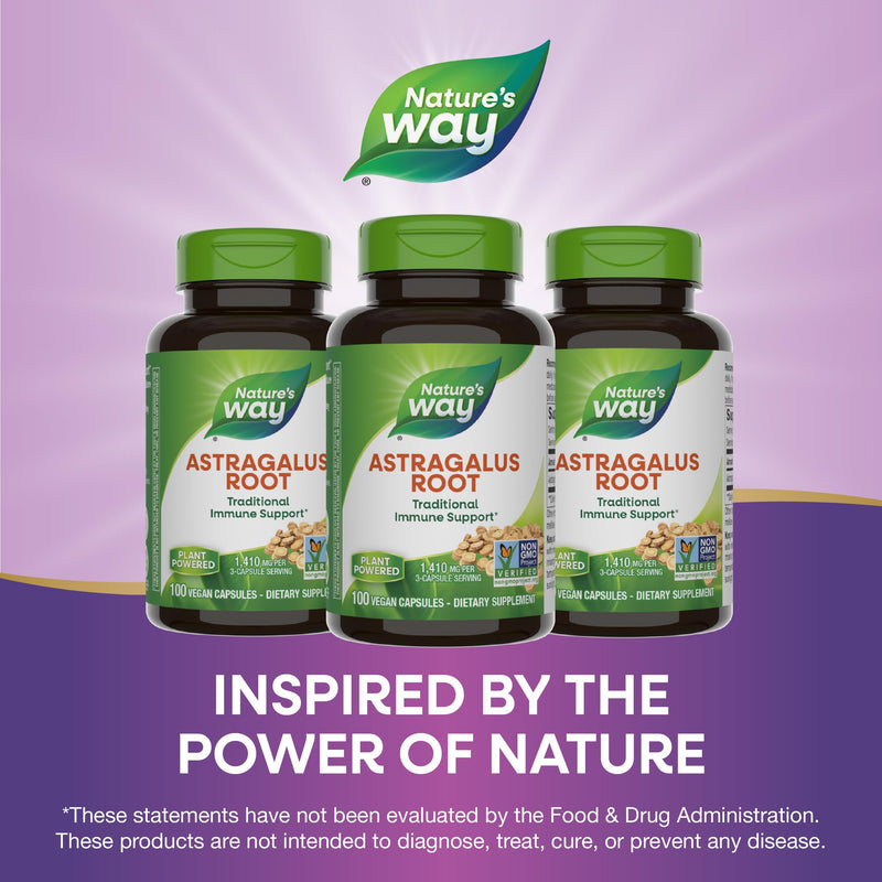 [Australia] - Nature's Way Astragalus Root, Traditional Immune Support*, 1,410 mg per 3-Capsule Serving, Non-GMO Project Verified, Vegan, 100 Capsules (Packaging May Vary) 