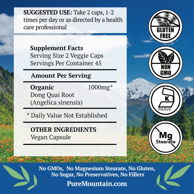 [Australia] - Pure Mountain Botanicals Dong Quai Capsules - Kosher Vegan Caps with 500mg Dong Quai Root Supplement 