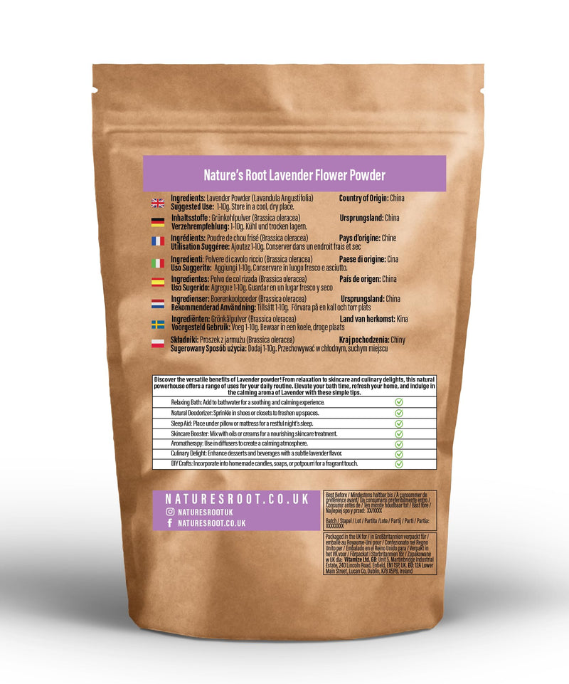 Lavender Powder – Premium Culinary Lavender Flower Powder by Nature’s Root – Finely Milled Lavandula Angustifolia for Lattes, Baking, Teas & Recipes – Vegan, Pure & Aromatic (1kg) 125 g (Pack of 1)
