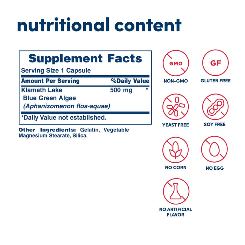 [Australia] - American Health Klamath Shores Blue Green Algae - 120 Capsules - Fresh Water Phytonutrient-Rich Algae Superfood Supplement - 120 Total Servings 