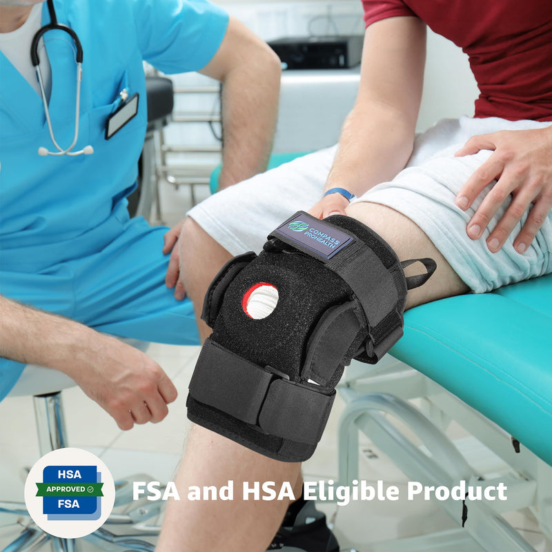 [Australia] - Hinged Knee Brace – Dual Metal Hinges, Silicone Patella Support, Easy Pull Tabs – Pain Relief for ACL, MCL, Meniscus, Arthritis, Post-Surgery(Large) Large 
