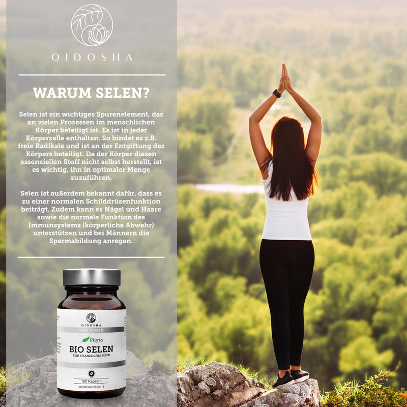 [Australia] - QIDOSHA® organic selenium high dose, 180 capsules, 55 mcg (100% NRV) vegetable selenium per capsule made from organic Indian basil and organic sunflower seeds, selenium methionine, supplemented with organic acacia fiber 