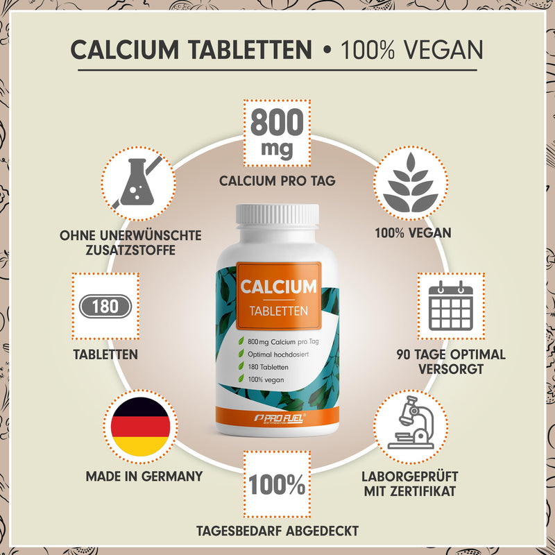 [Australia] - Calcium tablets 180x - optimally high dose with 800 mg calcium per day - maintaining normal bones and teeth - laboratory tested with certificate - without unwanted additives - 100% vegan - supply for 90 days 1x 180 tablets 
