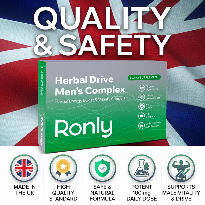 RONLY Herbal Drive 100mg – 30 Tablets for Men | Strong Effect Herbal Supplement | Maca, Tribulus & Rhodiola Formula | Energy, Stamina & Enhanced Vitality Support | Advanced Men’s Complex | UK Made 30 count (Pack of 1)