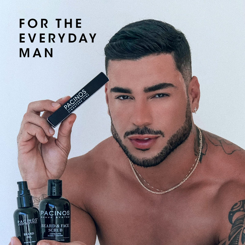 Pacinos Shave System, Beard and Face Scrub, Men's Skin Care, Best Organic Natural Shampoo, Aloe Vera and Tea Tree Extract, Removes Impurities, 4 oz