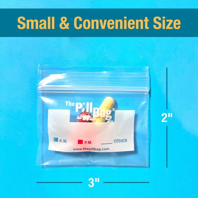 3 mil Strong, Flexible, Comfortable.The Pill Bag Medicine Pill Organizer, Resealable, Disposable Pouches for Vitamins, Gummies, Plastic Bags Travel, Walks, Exercise, Clean,Standard Size100 Count