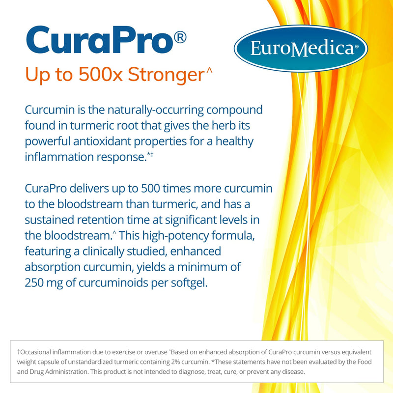 [Australia] - Euromedica CuraPro 375mg - 60 Softgels - High Potency Turmeric Curcumin Supplement - Clinically-Studied Liver, Brain & Immune Support - 60 Servings 1 