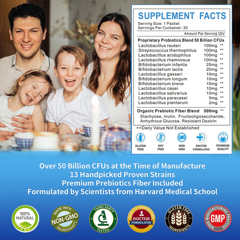 [Australia] - ZEBORA Probiotics for Women, Men and Kids, Prebiotics and Probiotics Powder for Digestive and Immune Gut Health - Support Healthy-Respiratory-System Gluten Free and Non GMO, 30 Packets 