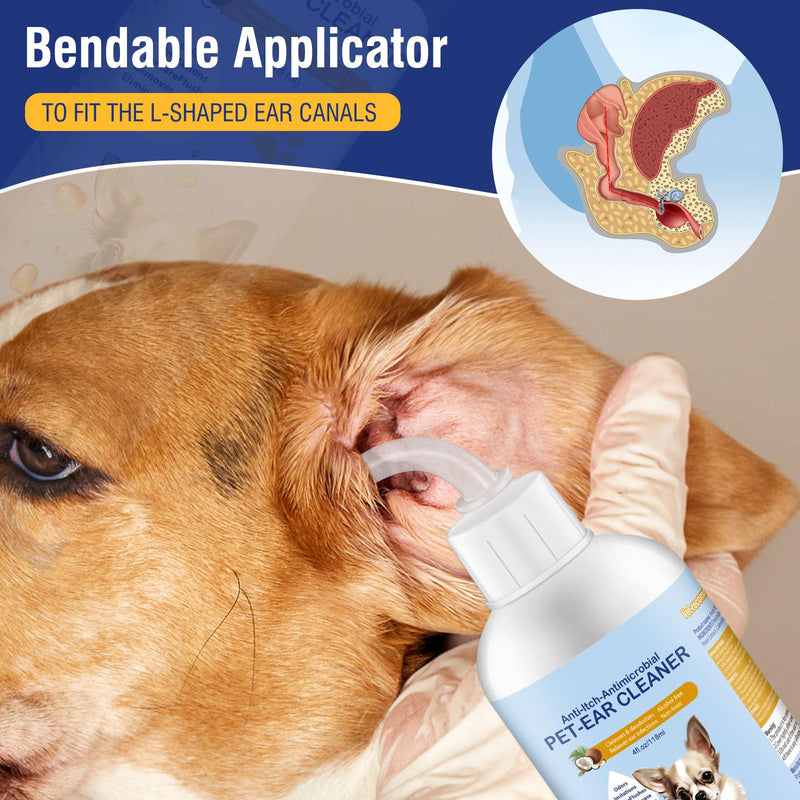 Ear Cleaner for Dogs and Cats 4 oz, Gentle and Non Irritating Dogs Ear Infection Treatment, Itch Relief Pet Ear Drops,Dog Ear Wash Removes Wax, Odor with 10 Cotton Swabs - PawsPlanet Australia